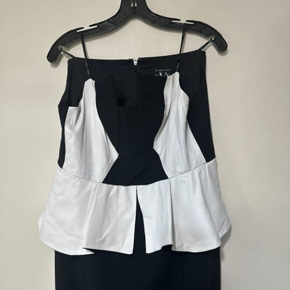 Black Halo Eve by Laurel Berman Black and White Leather Trim Strapless Peplum Co - Picture 3 of 11
